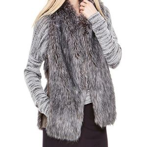 Pure DKNY Gray Faux Fur Vest w/ Ponte Inserts